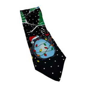 Yule Tie Greetings Hallmark Neck Tie Mens 100% Silk Penguin Christmas Lights